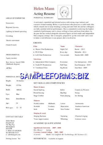Acting Resume Template 2 pdf free